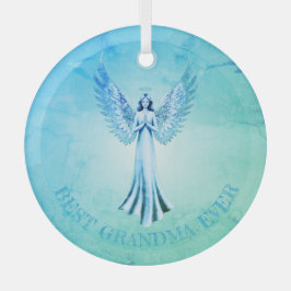 最高のおばあちゃん | マーブルエフェクトエンジェルティール（緑がかった色） ガラスオーナメント