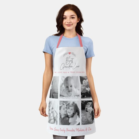 最高のおばあちゃんEver Kitchen Chef 6フォトコラージュ エプロン (着用した状態)