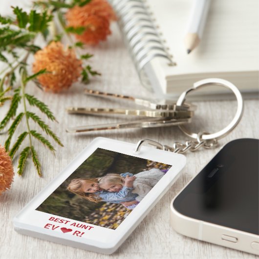 最高のおばEverハート母の日フォトキープサケ キーホルダー (正面右)