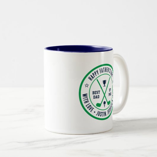 最高のおもしろいパパバイパー名前をカスタムするゴルフクラブロゴ ツートーンマグカップ (正面右)