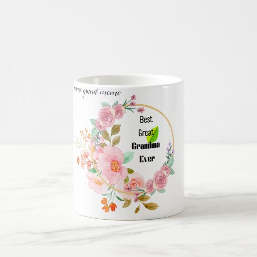 最高のお曾祖母様 ピンクの花とゴールド コーヒーマグカップ (中央)