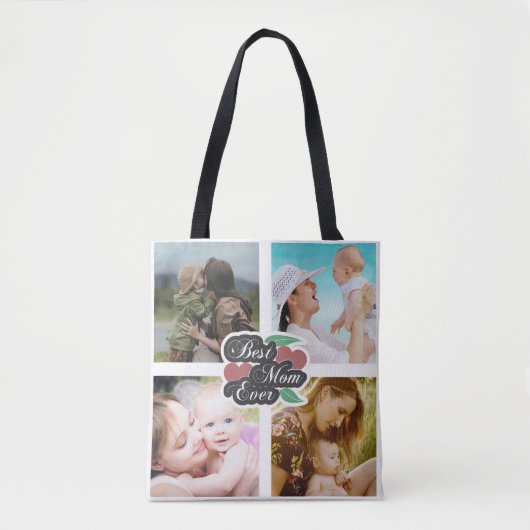 最高のお母さんかわいいハート写真コラージュ家族の名前 トートバッグ (正面)