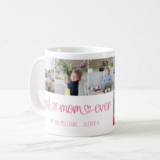 最高のお母さんかわいいレタリング愛する6枚の写真 コーヒーマグカップ (正面左)