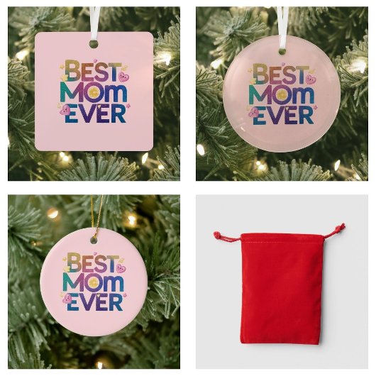 最高のお母さんハートと花 セラミックオーナメント