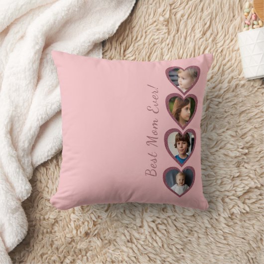 最高のお母さんピンクのハート4子フォトコラージュ クッション (ブランケット)