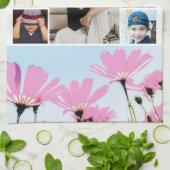 最高のお母さんピンクの花4子供の写真 キッチンタオル (折り畳み)
