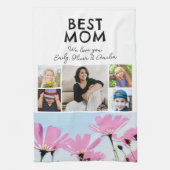 最高のお母さんピンクの花4子供の写真 キッチンタオル (縦)