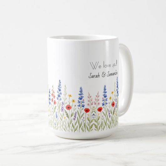 最高のお母さんモモの世界のモグと野カラフル花 コーヒーマグカップ (正面右)