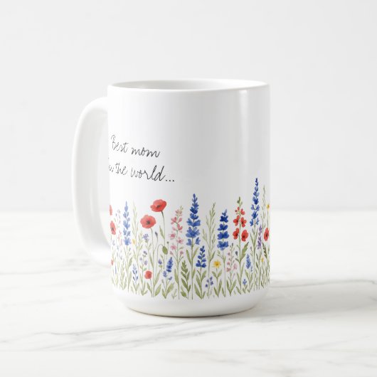 最高のお母さんモモの世界のモグと野カラフル花 コーヒーマグカップ (正面左)