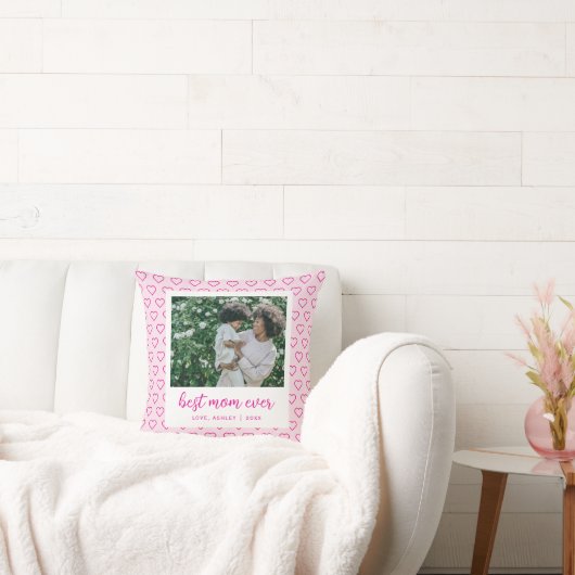 最高のお母さん今までにかわいいピンクのハートパターン写真トレンディー クッション (ソファ)