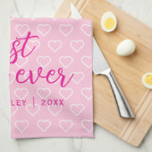 最高のお母さん可愛いピンクのハートパターントレンディー キッチンタオル (四つ折り)