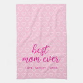 最高のお母さん可愛いピンクのハートパターントレンディー キッチンタオル (縦)