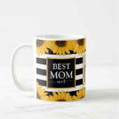 最高のお母さん家族フォトサンフラワーブラックストライプ コーヒーマグカップ (左)