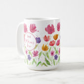 「最高のお母さん」水の色の花 コーヒーマグカップ (正面左)