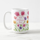 「最高のお母さん」水の色の花 コーヒーマグカップ (左)