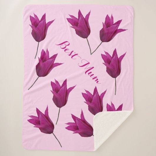 最高のかわいらしMum Pinkチューリップフローラ幸せ母 シェルパブランケット (正面)