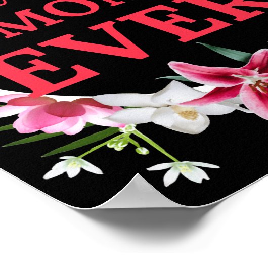 最高のすごいお母さん赤い文字と赤い花グラフ ポスター (角)