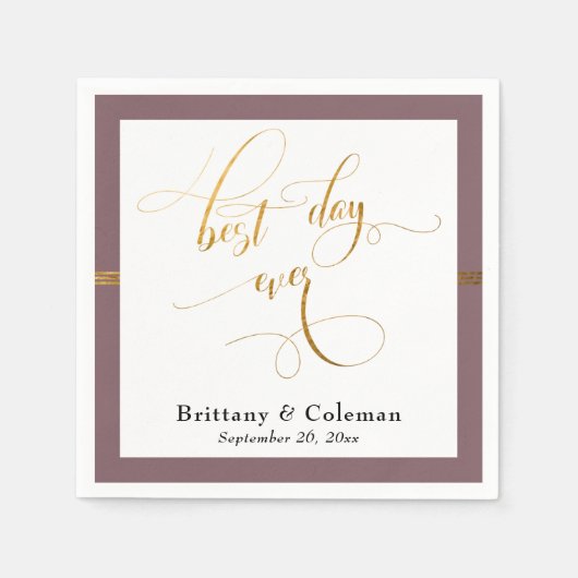 最高のエレガントデイエバーメイブピンク&金ゴールドストライプ スタンダードカクテルナプキン (正面)