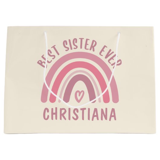 最高のカスタム姉妹が可愛いレインボー姉妹ギフト ラージペーパーバッグ (正面)