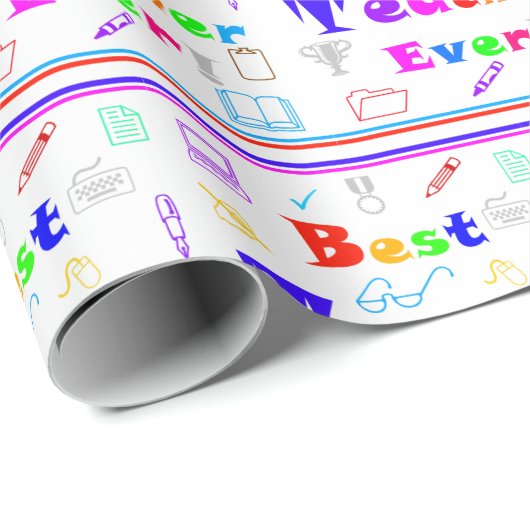 最高のカラフル先生・エバーおもしろいスクール用品アート ラッピングペーパー (ロールコーナー)