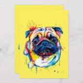 最高のカラフルPug Dog Lover サンキューカード (正面/裏面)