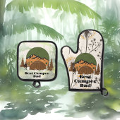 最高のキャンパーお父さん 森のウッドランド テント 父の日 鍋つかみ&鍋敷きセット