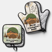 最高のキャンパーお父さん 森のウッドランド テント 父の日 鍋つかみ&鍋敷きセット (正面/裏面)