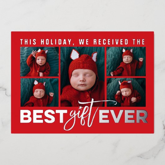 最高のギフトエバグランジタイポグラフィ新生児5 Photo 箔シーズンカード (正面)