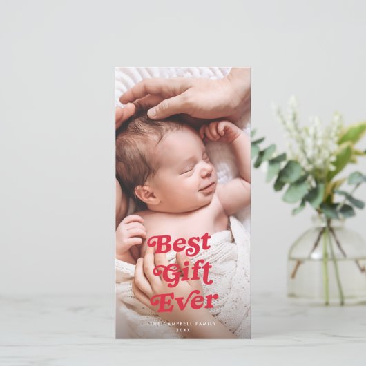 最高のギフトエバーホリデー3写真誕生のお知らせ シーズンカード (スタンド正面)