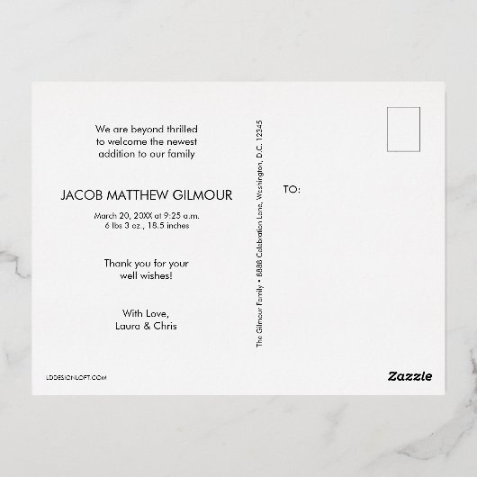 最高のギフトモダンベビーカスタム写真シール箔 箔シーズンポストカード (裏面)