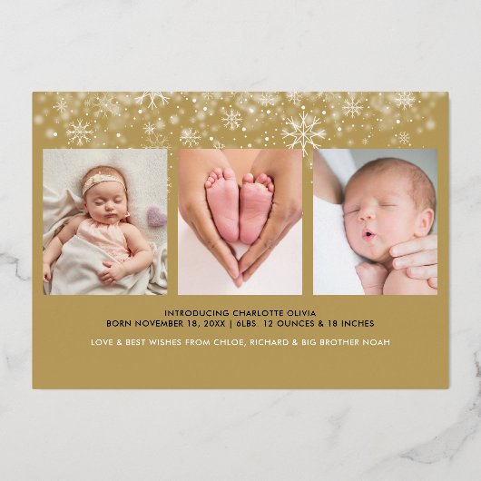 最高のギフトEver 4写真クリスマスベビー誕生金ゴールド 箔シーズンカード (裏面)