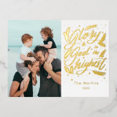 最高のクリスマスに神に栄光の台本 箔シーズンポストカード (正面)