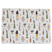 最高のクリスマスのパターンかわいい松の木グレー ラージペーパーバッグ (裏面)