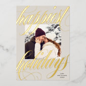 最高のクリスマスの書道1枚の写真ベージュ 箔シーズンカード (正面)