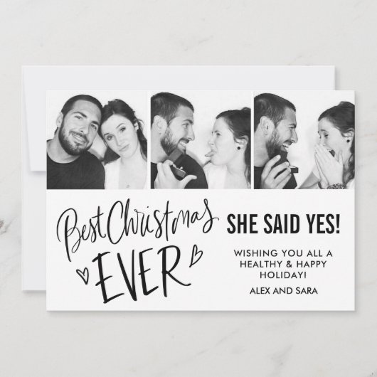 最高のクリスマスエンゲージメント3枚の写真 シーズンカード (正面)