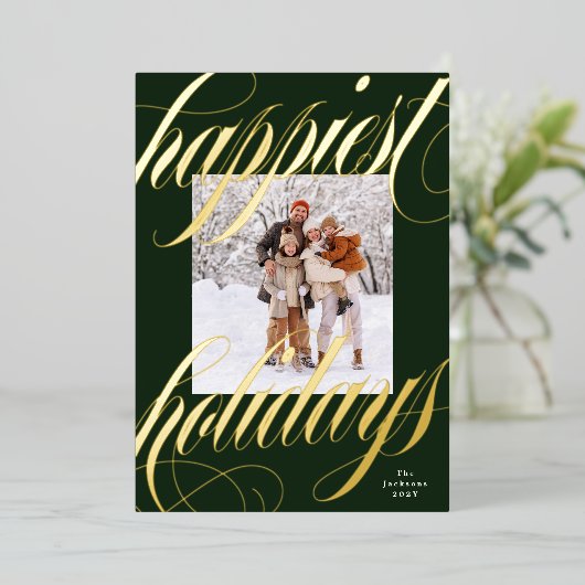最高のクリスマス書道グリーンフレーム金ゴールド 箔シーズンカード (立ち正面)