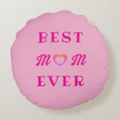 最高のシンプル母は常にピンクのハート母の日のプレゼント ラウンドクッション (裏面)