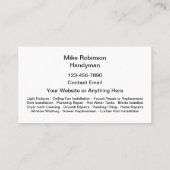 最高のシンプルHandyman名刺 名刺 (裏面)