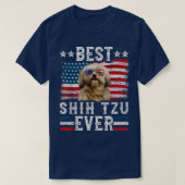 最高のシーズー(犬)ズエバーアメリカ国旗7月4日 Tシャツ (デザイン正面)