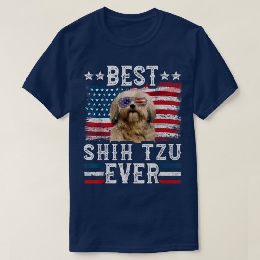最高のシーズー（犬）ズエバーアメリカ国旗7月4日 Tシャツ (デザイン正面)