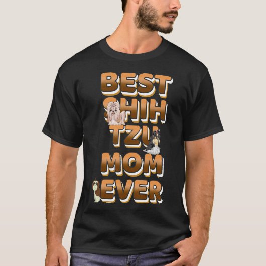 最高のシーズー(犬)ツマママエバーゴールデン文字 Tシャツ (正面)