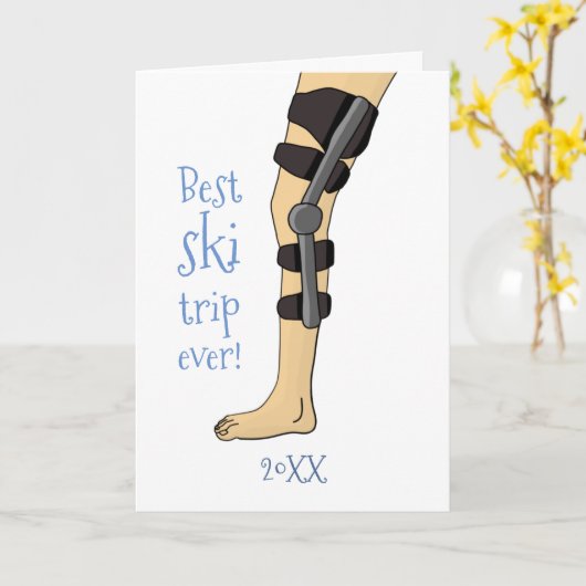 最高のスキー旅行!膝のおもしろいブレースはカードを取得 カード (黄色い花)