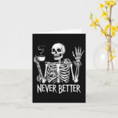最高のスケルトン コーヒーを飲む ハロウィン コスチューム カード (黄色い花)