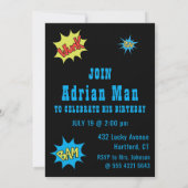 最高のスーパーヒーローかっこいいコミックバースデーキッズ 招待状 (裏面)