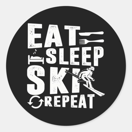 最高のス食べプアパレルSLEEP SKI REPEAT おもしろい ラウンドシール (正面)