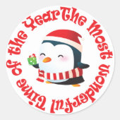 最高のタイムペンギンのクリスマス ラウンドシール (正面)