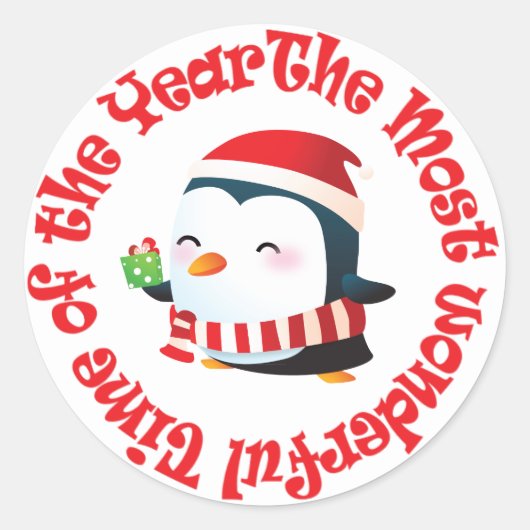 最高のタイムペンギンのクリスマス ラウンドシール (正面)