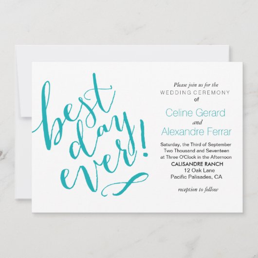 最高のディ・エバー結婚式招待状 |ティール（緑がかった色） 招待状 (正面)