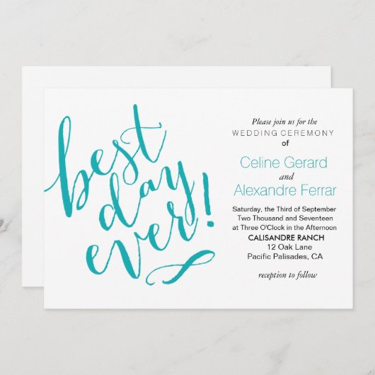 最高のディ・エバー結婚式招待状 |ティール（緑がかった色） 招待状 (正面/裏面)
