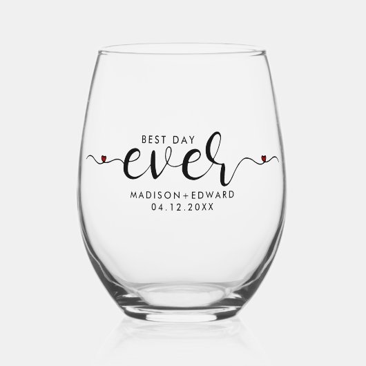 最高のデイエバーエレガントブラックタイポグラフィハート ステムなしワイングラス (正面)